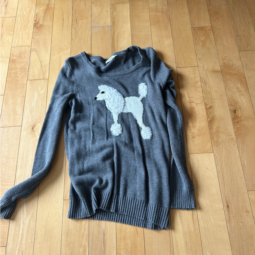 Ricki's Gray Sweater with White Poodle Design Cashmere